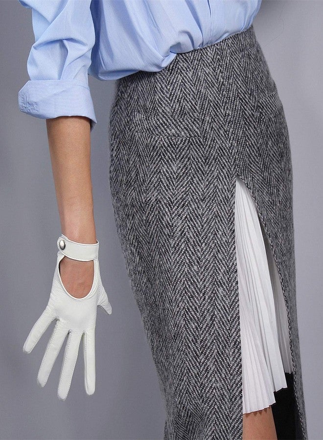 DooWay Women Real Leather Driving Gloves White Open Back Touchscreen Genuine Sheepskin Motorcycle Finger Gloves - Image 5